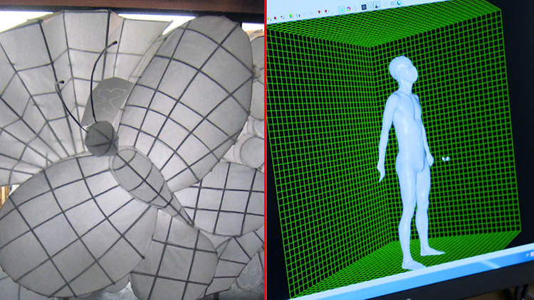 あんどんの骨組みと体の形を立体的に計測する3Dスキャン