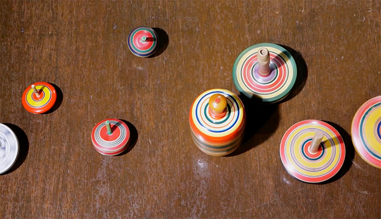 Colorful rotating tops
